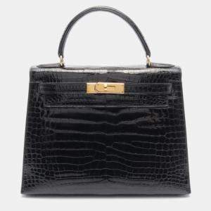 Hermes Black Porosus Crocodile Kelly 28 Bag