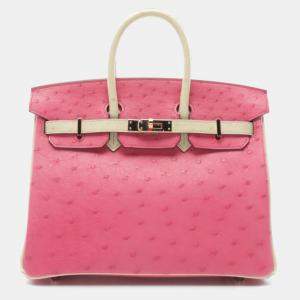 Hermes Pink Ostrich Leather Birkin 25 Bag