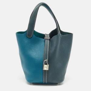 Hermès Vert Bosphore/Vert Cypress Taurillon Clemence Leather Picotin Lock 18 Bag