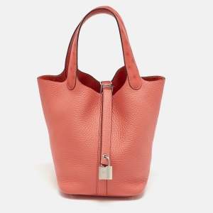 Hermès Rose Texas Ostrich and Taurillon Clemence Leather Picotin Lock 18 Bag
