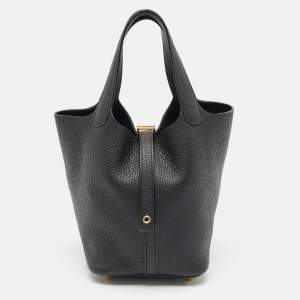Hermès Noir Taurillon Clemence Leather Picotin Lock 18 Bag