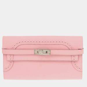 Hermes Rose Sakura Swift Leather Kelly Long Ghillies Wallet 