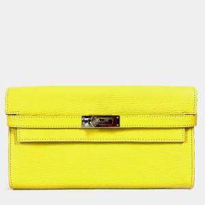 Hermes Yellow Chevre Leather Kelly Long Wallet 