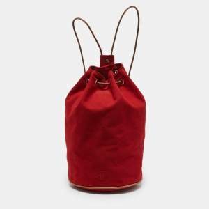 Hermes Red/Beige Canvas and Leather Polochon Mimile Bag