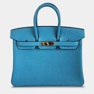 Hermes Ciel Swift Leather Gold Finish Birkin 25