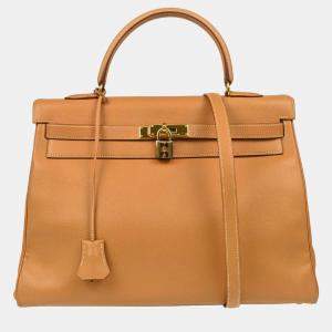 Hermes Natural Courchevel Kelly 35 Retourne Handbag 
