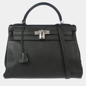 Hermes Black Taurillon Clemence Kelly 32 Retourne Handbag