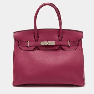 Hermes Rose Shocking/Gris Perle Chèvre De Coromandel Leather Palladium Hardware Birkin 30 Bag