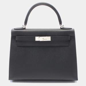 Hermes Black Epsom Leather Kelly 28 Top Handle Bag