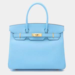 Hermes Celeste Epsom Leather Birkin 30 Bag