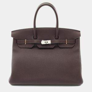 Hermes Chocolat Togo Leather Birkin 35 Top Handle Bag