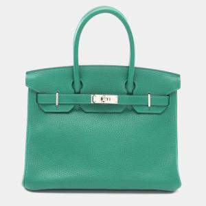Hermes Khaki Vert Vertigo Taurillon Clemence Leather Birkin 30 Bag