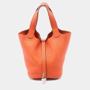 Hermes Orange Taurillon Clemence Leather Picotin Lock 18 Bucket Bag