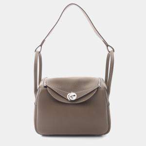 Hermes Etoupe Grey Taurillon Clemence Leather Lindy 26 Shoulder Bag