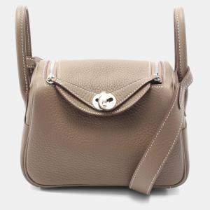 Hermes Etoupe Grey Taurillon Clemence Leather Lindy Mini Shoulder Bag