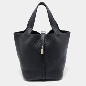 Hermès Noir Taurillon Clemence Leather Picotin Lock 22 Bag