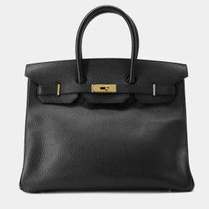 Hermes Black Leather Ardennes Birkin 35 Tote Bag