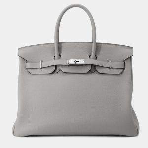 Hermes Gris Togo Leather Birkin Mouette 35 Top Handle Bag