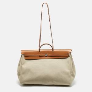 Hermes Ecru/Beige /Naturel Sable Canvas and Leather Herbag Zip Cabine Bag