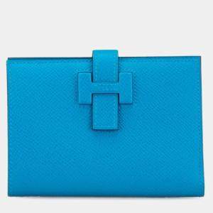 Hermes Blue Epsom Leather New H Passant Compact Bi-Fold Wallet