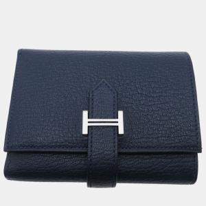 Hermes Navy Blue Chevre Bearn Combination Tri-Fold Wallet