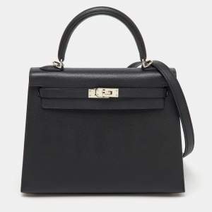 Hermes Black Epsom Leather Palladium Finish Kelly Sellier 25 Bag