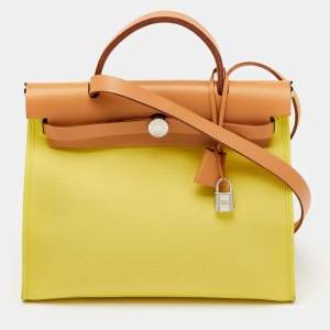 Hermes Soufre/Natural Toile Canvas and Vache Leather Herbag Zip 31 Bag
