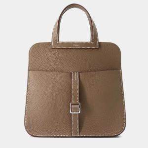 Hermes Etoupe Taurillon Clemence Halzan 25 Tote Bag