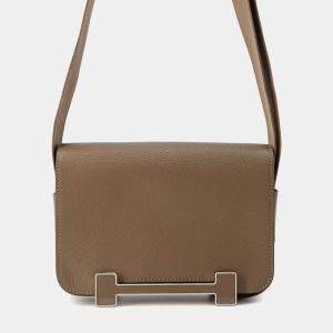 Hermes Etoupe Chevre Mysore Leather Geta Shoulder Bag