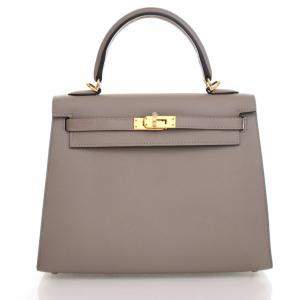 Hermes Kelly Sellier 25 Gris Asphalt Epsom Leather Bag