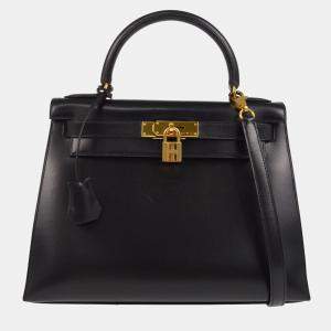 Hermes Black Box Calf Kelly 28 Sellier Handbag