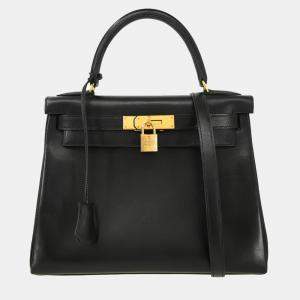 Hermes Black Box Calf Kelly 28 Retourne Handbag
