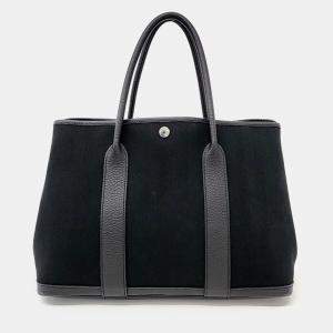 Hermes Black Canvas and Leather Garden Party 36