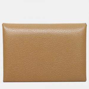 Hermes Brown Chevre de Coromandel Calvi Duo Compact Card Holder