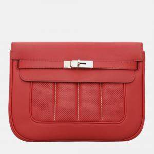 Hermes Red Leather Perforated Berline 28 Bag