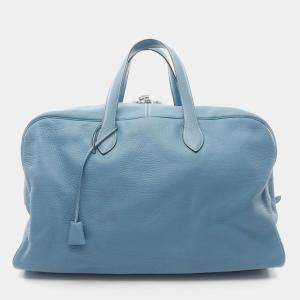 Hermes Blue Jean Clemence Leather Victoria 50 Handbag