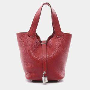 Hermes Rouge Garance Shw Taurillon Clemence Picotin PM Hand Bag  