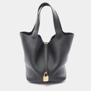 Hermes Black Leather Picotin Lock 22 Handbag