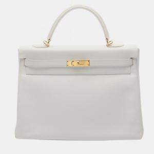 Hermes White Leather Kelly 35 