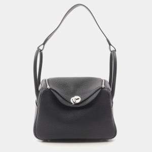 Hermes Black Taurillon Clemence Lindy 26 Shoulder Bag  