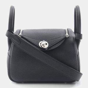 Hermes Black Taurillon Clemence Leather Lindy Mini Shoulder Bag