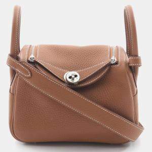 Hermes Gold Taurillon Clemence Leather Lindy Mini Shoulder Bag