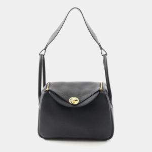 Hermes Black Taurillon Clemence Leather Lindy 26 Shoulder Bag