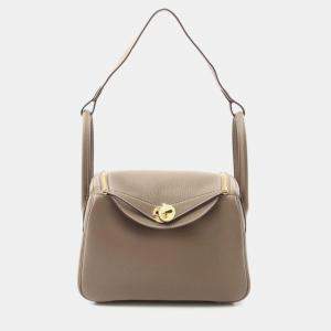 Hermes Brown Taurillon Clemence Leather Lindy 26 Shoulder Bag