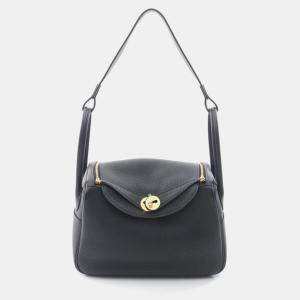 Hermes Black Taurillon Clemence Leather Lindy 26 Shoulder Bag