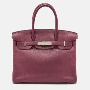 Hermes Tosca Taurillon Clemence Leather Palladium Finish Birkin 30 Bag