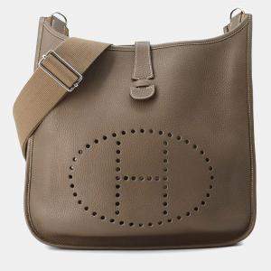 Hermes Etoupe Taurillon Clemence GM Evelyne 3 Bag