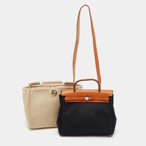 Hermes Black/Natural Toile and Vache Hunter Herbag 31 Bag