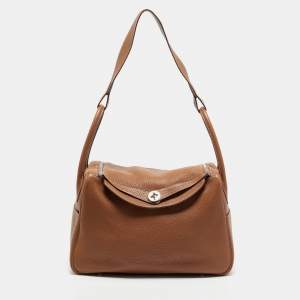Hermes Gold Taurillon Clemence Leather Palladium Finished Lindy 34 Bag
