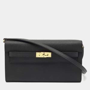 Hermès Noir Epsom Leather Kelly To Go Wallet